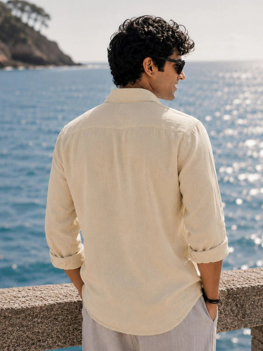 Oralix Men's Premium Soft Cream Linen Blend Casual Shirt | Full Sleeve Breathable Summer Shirt | Regular Fit | Sizes XS to 6XL