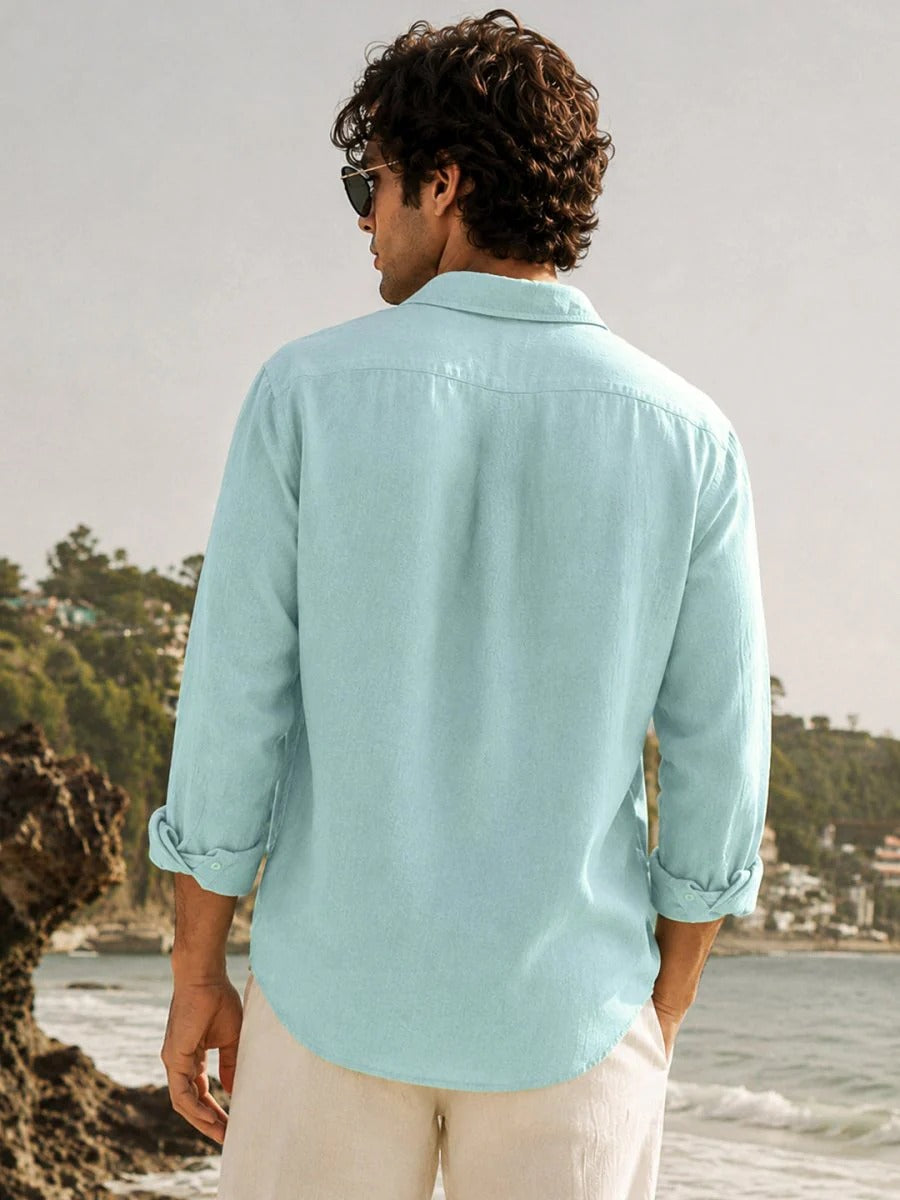 Oralix Men's Premium Mint Green Linen Blend Casual Shirt | Full Sleeve Breathable Summer Shirt | Regular Fit | Sizes XS to 6XL