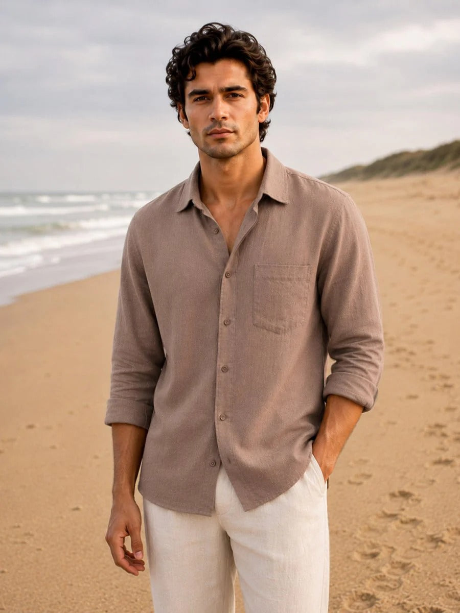 Oralix Men's Premium Taupe Brown Linen Blend Casual Shirt | Full Sleeve Breathable Summer Shirt | Regular Fit | Sizes XS to 6XL
