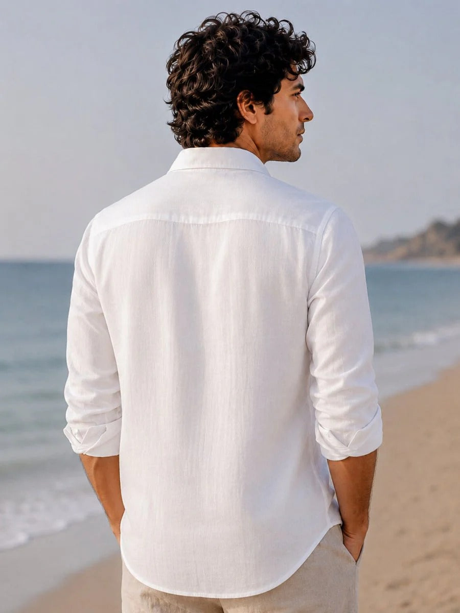 Oralix Men's Premium Pure White Linen Blend Casual Shirt | Full Sleeve Breathable Summer Shirt | Regular Fit | Sizes XS to 6XL