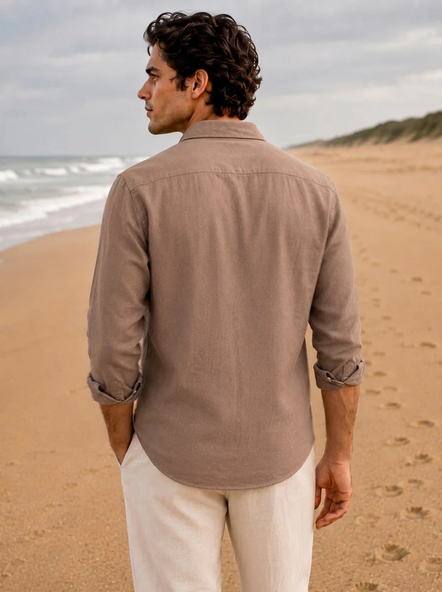 Oralix Men's Premium Taupe Brown Linen Blend Casual Shirt | Full Sleeve Breathable Summer Shirt | Regular Fit | Sizes XS to 6XL