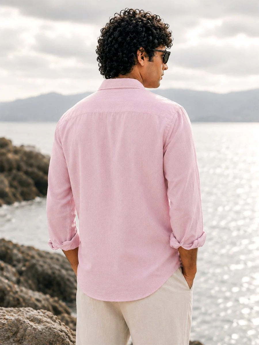 Oralix Men's Premium Blush Pink Linen Blend Casual Shirt | Full Sleeve Breathable Summer Shirt | Regular Fit | Sizes XS to 6XL