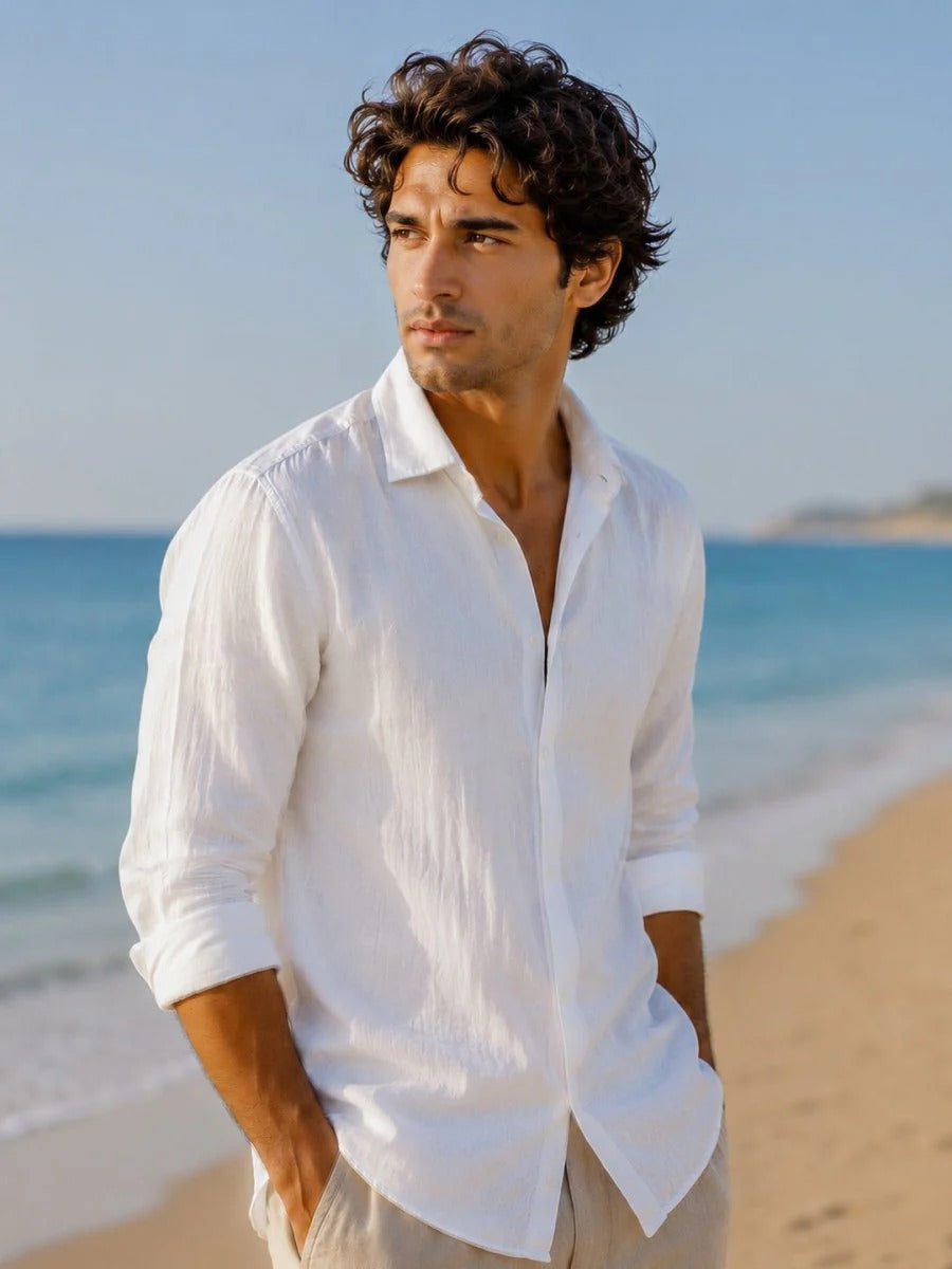 Oralix Men's Premium Pure White Linen Blend Casual Shirt | Full Sleeve Breathable Summer Shirt | Regular Fit | Sizes XS to 6XL