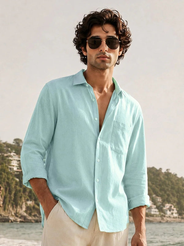Oralix Men's Premium Mint Green Linen Blend Casual Shirt | Full Sleeve Breathable Summer Shirt | Regular Fit | Sizes XS to 6XL