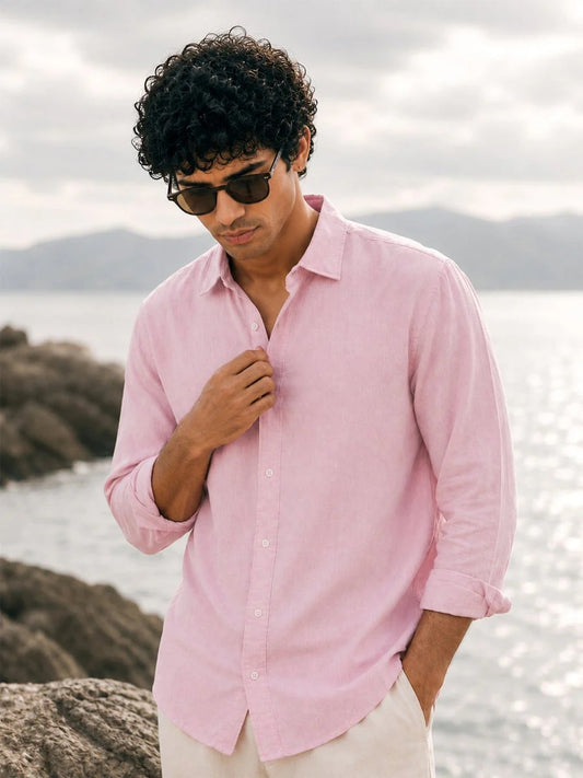 Oralix Men's Premium Blush Pink Linen Blend Casual Shirt | Full Sleeve Breathable Summer Shirt | Regular Fit | Sizes XS to 6XL